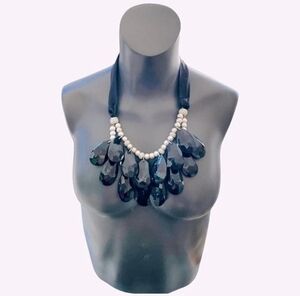 Double Strand Beaded Necklace Women's Black Teardrop Beads Statement Necklace